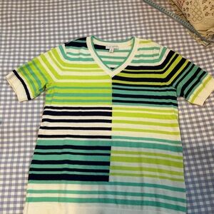 Sport Savvy Short Sleeve Spliced Stripe V-Neck Sweater  XS